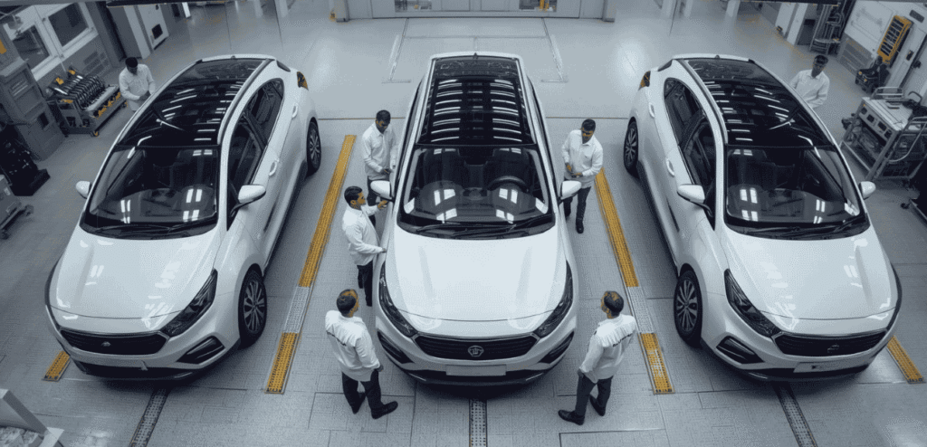 The operators are conducting a detailed Pre delivery inspection of a white car before delivery.